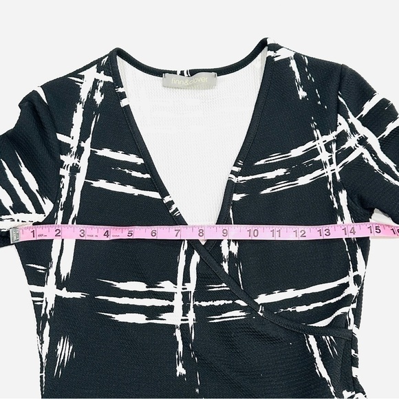 Finn & Clover Black & White Windowpane Plaid Cross Front Waffle Knit Dress - Picture 4 of 6